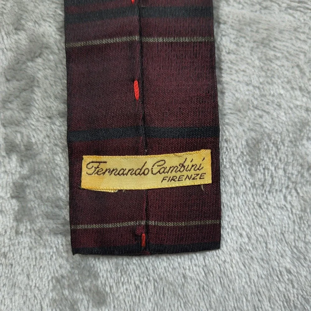Vintage Fernando Cambini Square‎ Tip Tie Mens Red Striped Firenze Knit Flat End